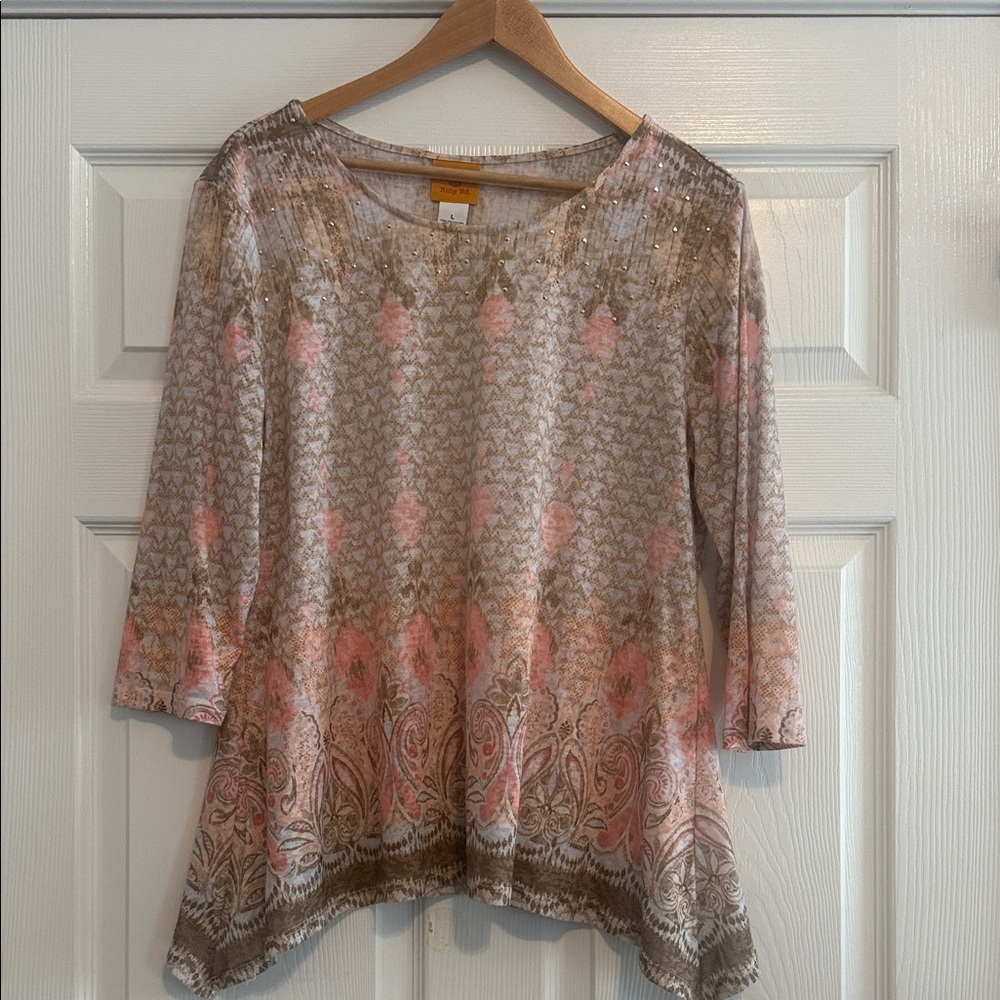 Ruby Rd. Pink and Beige Paisley Scoop Neck Tunic